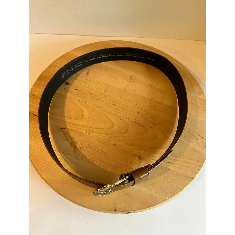 Vintage Liz Claiborne Tan Full Grain Semi Aniline Leather Gold Belt Size Large